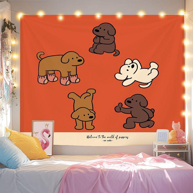 Orange Bottom Simple Cartoon Puppy Tapestry Wall Hanging Home Decor for Bedroom Living Room Dorm Cute Dog Aesthetic