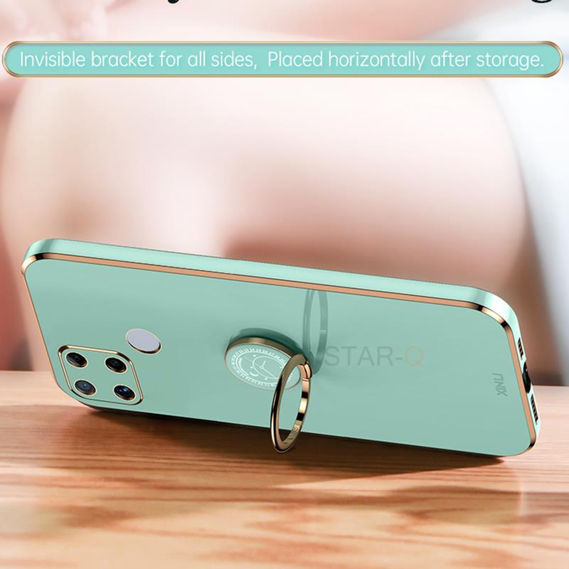 Plating Square Finger Ring Holder Phone Case On For Xiaomi Redmi 10c 9c Nfc Redmi9c Luxury Bumper Silicone Back Covers Xiomi
