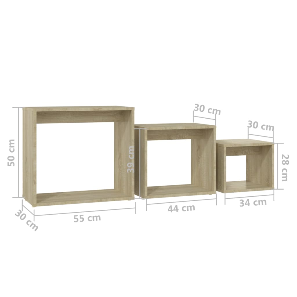 3 Piece Side Table Set Sonoma Oak Particleboard
