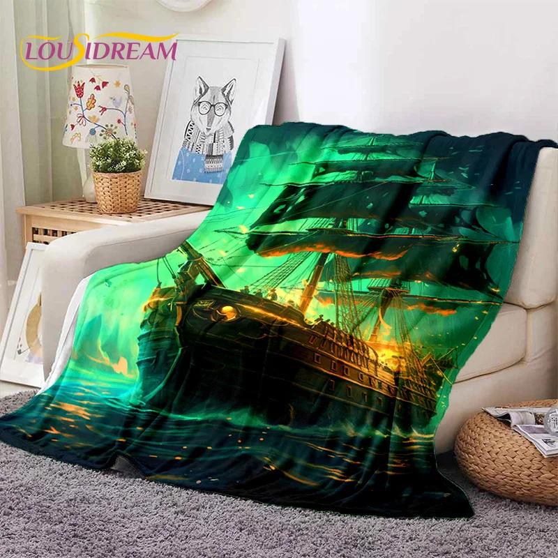 Ancient Pirate Ship Boat,Barque,Sailboa Soft Flannel Blanket,Throw Blanket Comfortable Blanket for Picnic Beds Sofa Home Bedroom