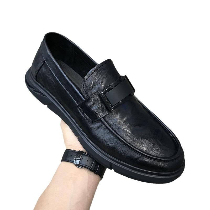 Doudou Shoes Men's 2025 New One-pedal Lazy Loafers Men's Black Cowhide Casual Leather Shoes