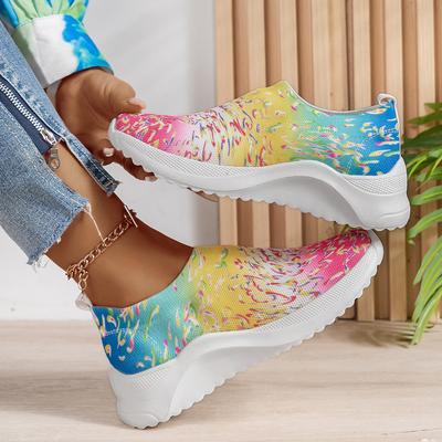 Übergröße Damen Strick-Sneakers Herbst Neu Böhmisch Atmungsaktives Air Mesh Freizeitschuhe Frau Slipper Leichtgewichtige Laufschuhe