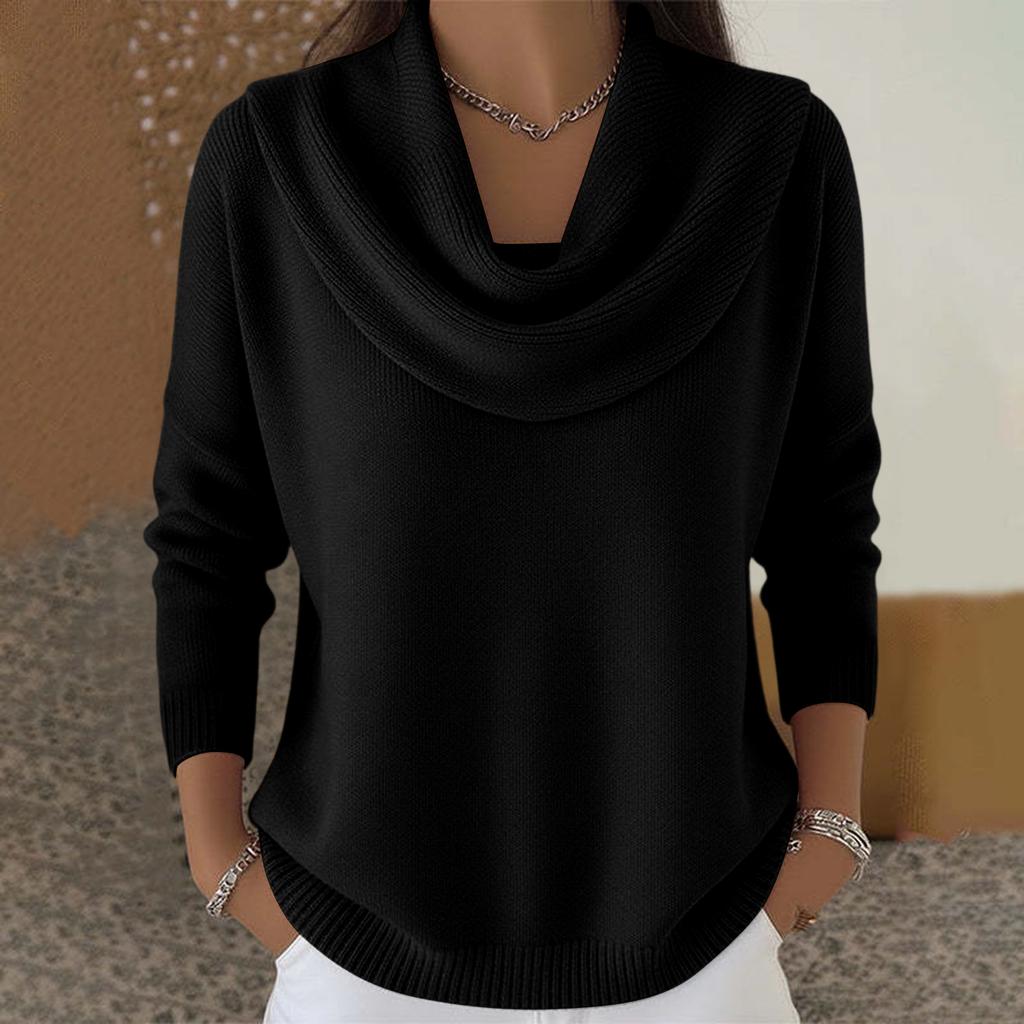 Women's Casual And Fashionable Round Neck Long Sleeved  Solid Color Top