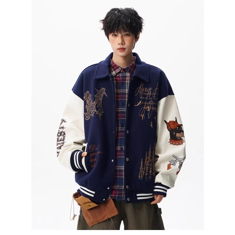 Men S American Style Loose Thick Red Baseball Jacket