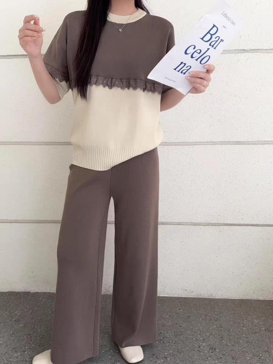 

Summer Crochet Lace Patchwork Knit Set: Korean Style Short Sleeve Round Neck Pullover One Size