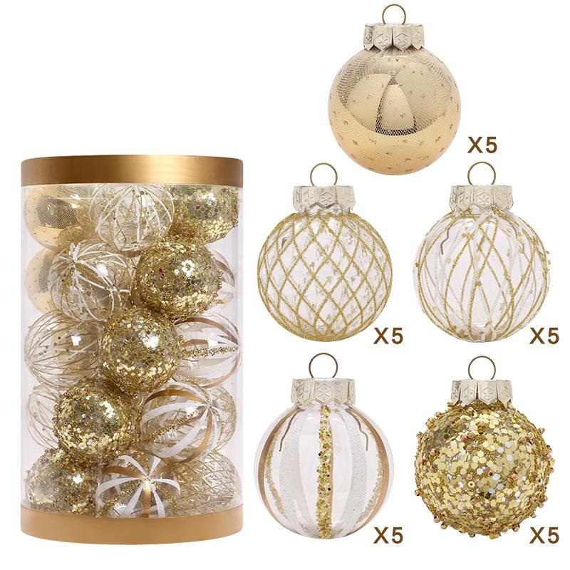 25PCS Weihnachtsschmuck Boutique PET Bemalte Weihnachtskugel-Set Weihnachtsbaumdekoration Kugeln Weihnachten Festival Home Decor
