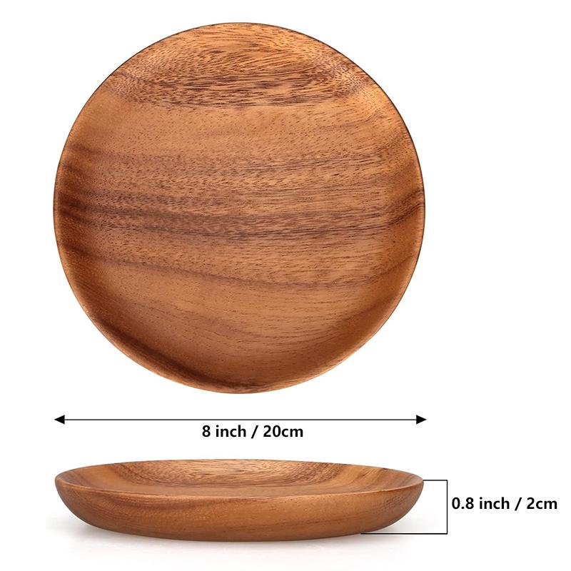 

2Pcs 8 Inch Round Acacia Wood Plates Wooden Dinner Plate Sushi Serving Tray Light Luxury Dishes Plates for Cake Dessert Snack