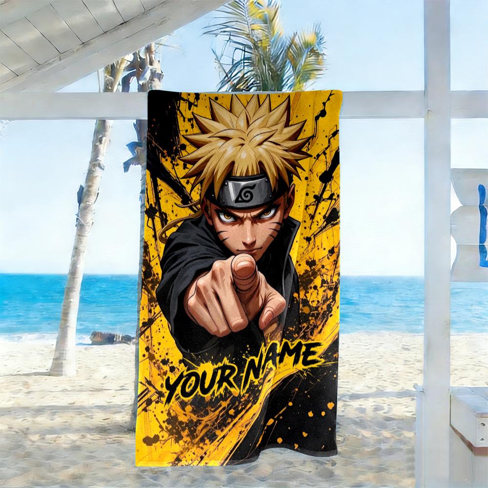 Naruto Character Personalized Text Beach Towel Soft Durable Quick-Dry Ideal for Travel Outdoor Swim Pool Yoga Surf Camping Hiking Gym Gift Holiday