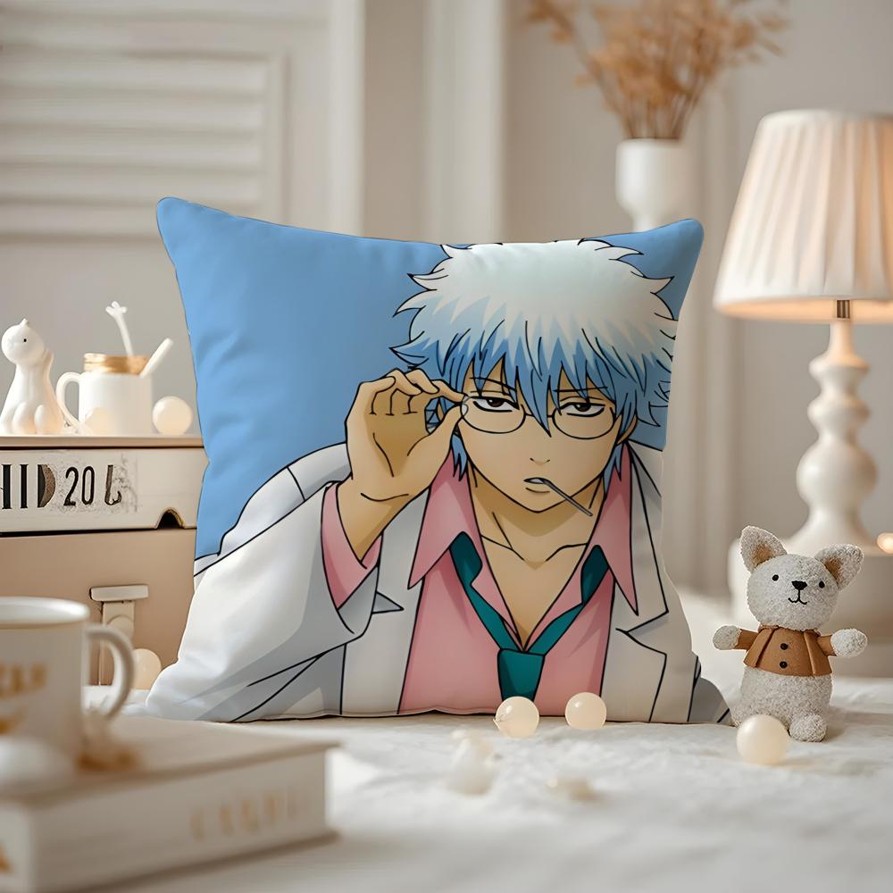 Anime GGINTAMA Cushion Cover Antidustmite Pillowcase Invisible zipper silky short plush Sofa cushion cover