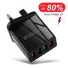 Colorful 4-Port USB Travel Charger, 3A for Mobile Phones and Tablets, US/EU Plug