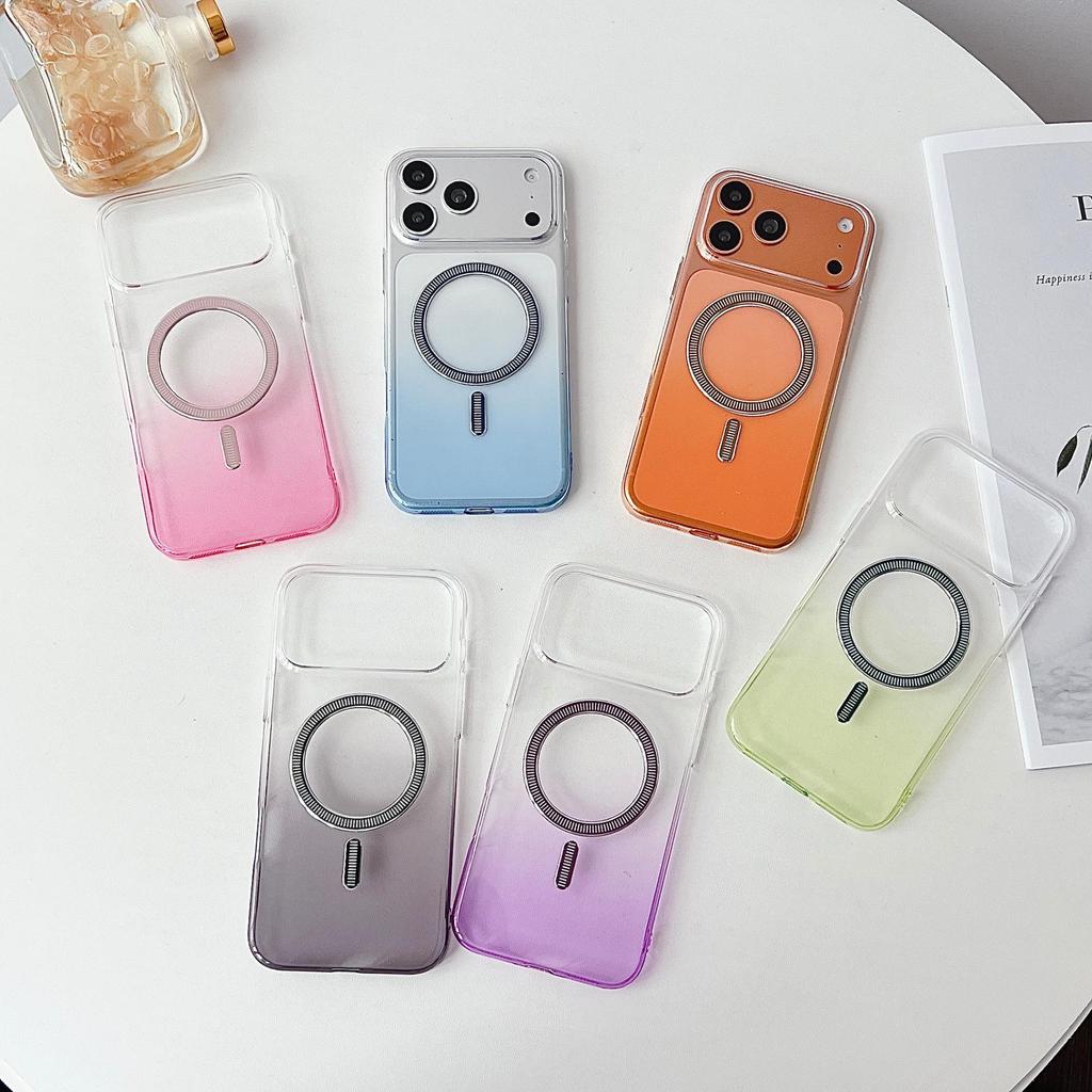 Kompatibles iPhone 17 Pro Max Gradient Magnetische Adsorptionshülle - Ultra-dünne Transparente PC-Hartschale mit Eiskristall-Design.