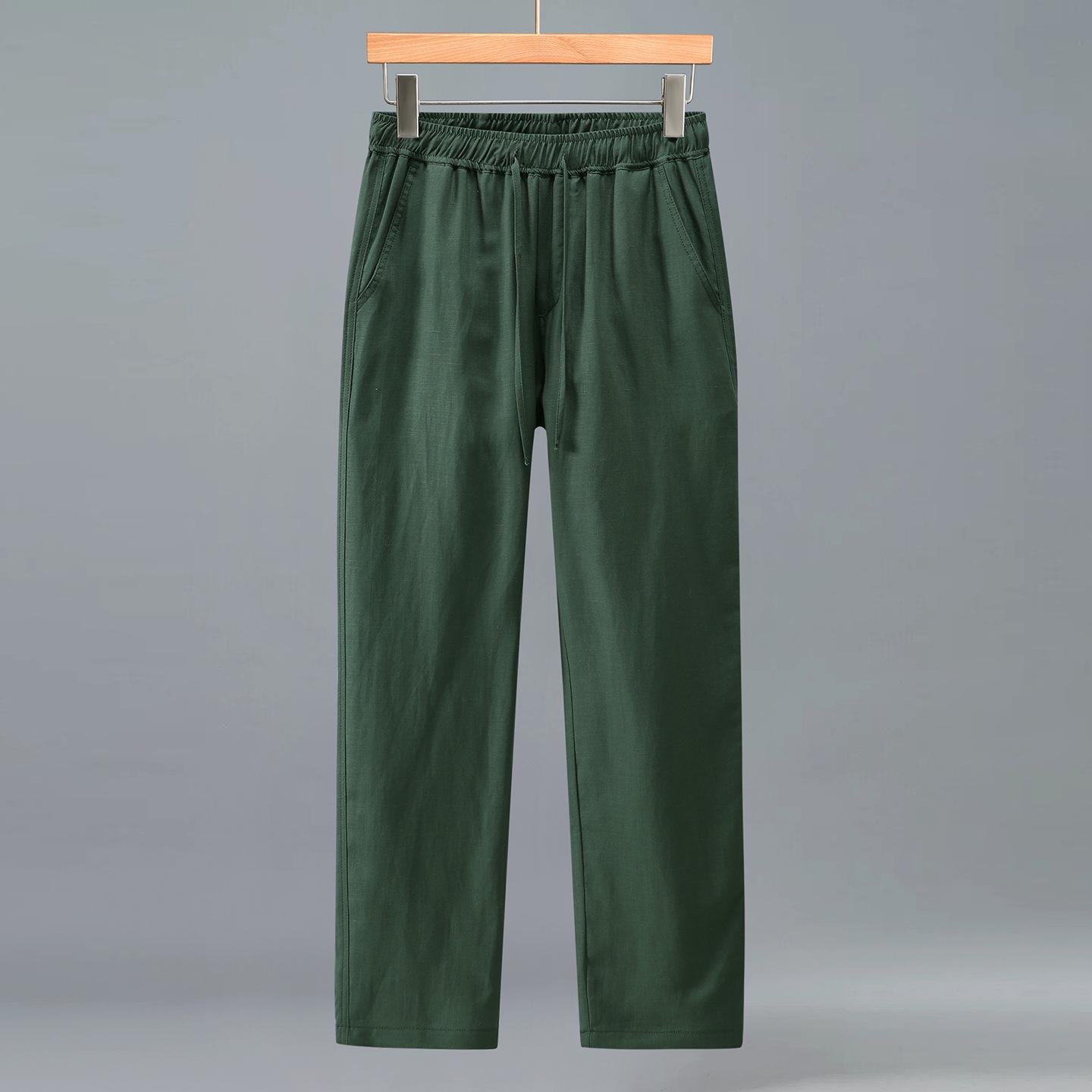 

Tencel linen casual business pants for men, elastic waist, straight-leg trousers with drawstring, lightweight, breathable, simple men s pants M армия зеленый