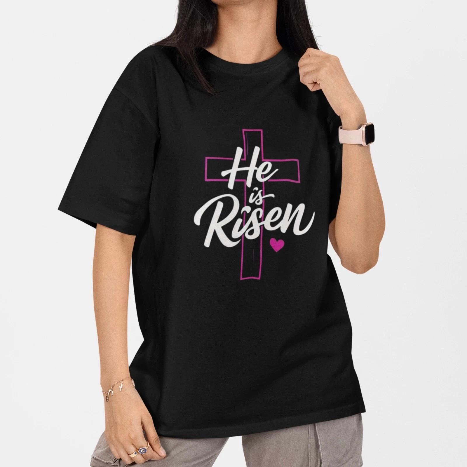 He Is Risen T Shirt Christian Cross Jesus Faith Easter Religious Graphic Tee S