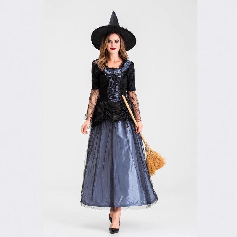 Halloween Masquerade Party Party Lace Mesh Blue Black Dress Witch Costume