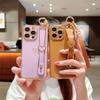 Electroplated Love Heart for IPhone16 Promax Wristband Holder for Apple 15 Simple Protective Case with Lanyard