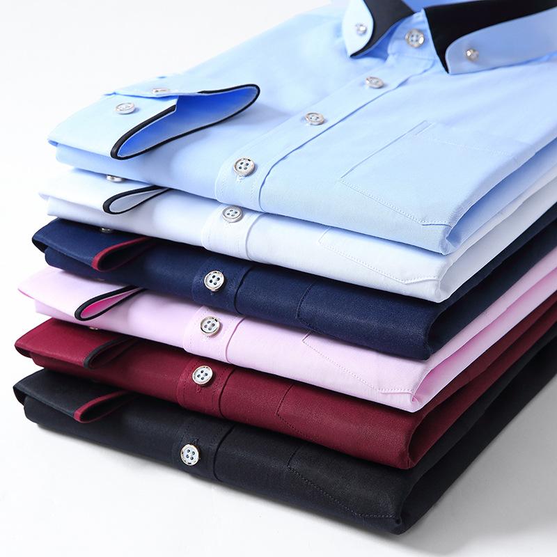 Spring and Autumn Men's Contrast Color Stretch Long-sleeved Shirt Business Casual Comfortable Non-iron Shirt