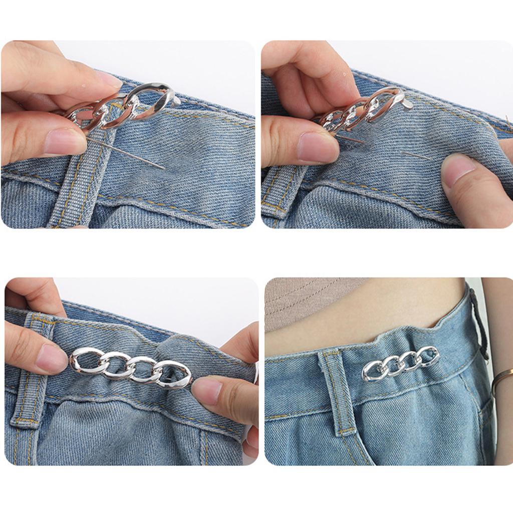 3pcs Adjustable Waist Tighteners Pin Metal Electroplate Jeans Brooch Pin for Loose Pants Skirts Sleeves and Sweaters