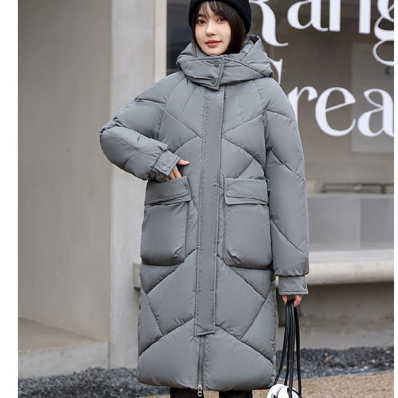 

Женское пальто средней длины 2024 года, зимняя свободная хлопковая куртка в корейском стиле, однотонное пальто большого размера, теплое и ветрозащитное XL серый