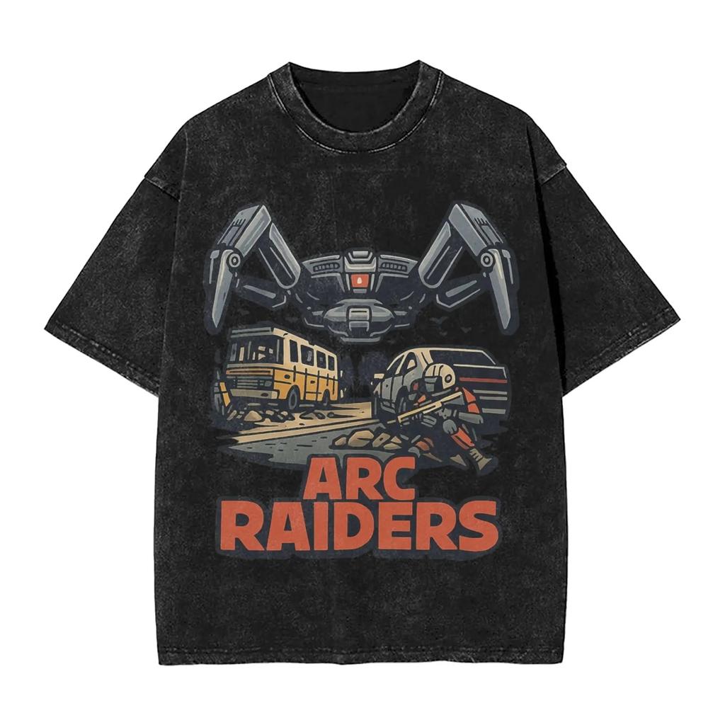 Hot Game Arc Raiders Outfit T Shirt Men Washed Oversized Heavy Cotton Tee Shirts Clothing Acid Wash Clothes Hip Hop Short Sleeve Female Male Tee Shirt