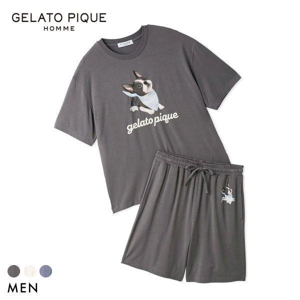 Gelato Pique HOMME Men s Cool Touch Rayon Dog One Point T-shirt & Shorts Set Gelato Pique Room Wear Top and Bottom Set gelato pique HOMME