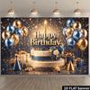 2D Luxury Sparkly Blue Gold Birthday Tapestry with Cake