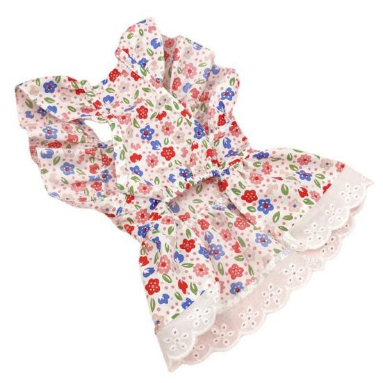 Pet Dress Breathable Colorfast Washable Sweat-absorbent No Pilling Flying Sleeve Dress Up Lace Floral Dog Apparel