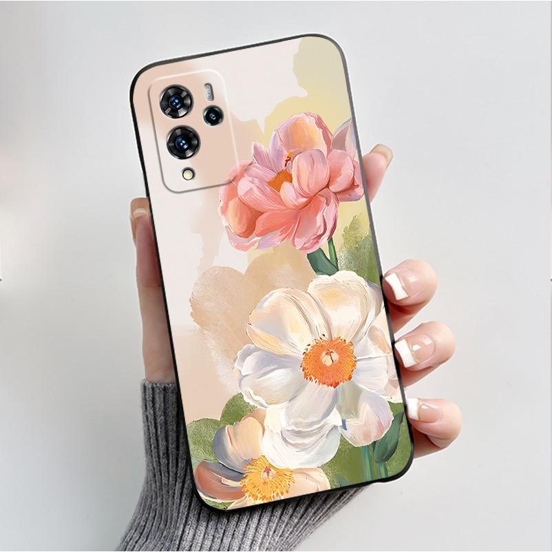 For ZTE V40 Pro 9046 Case Black Jelly Soft Silicone TPU Butterfly Flowers Pattern Phone Casing For ZTE Blade V40 Pro Back Cover