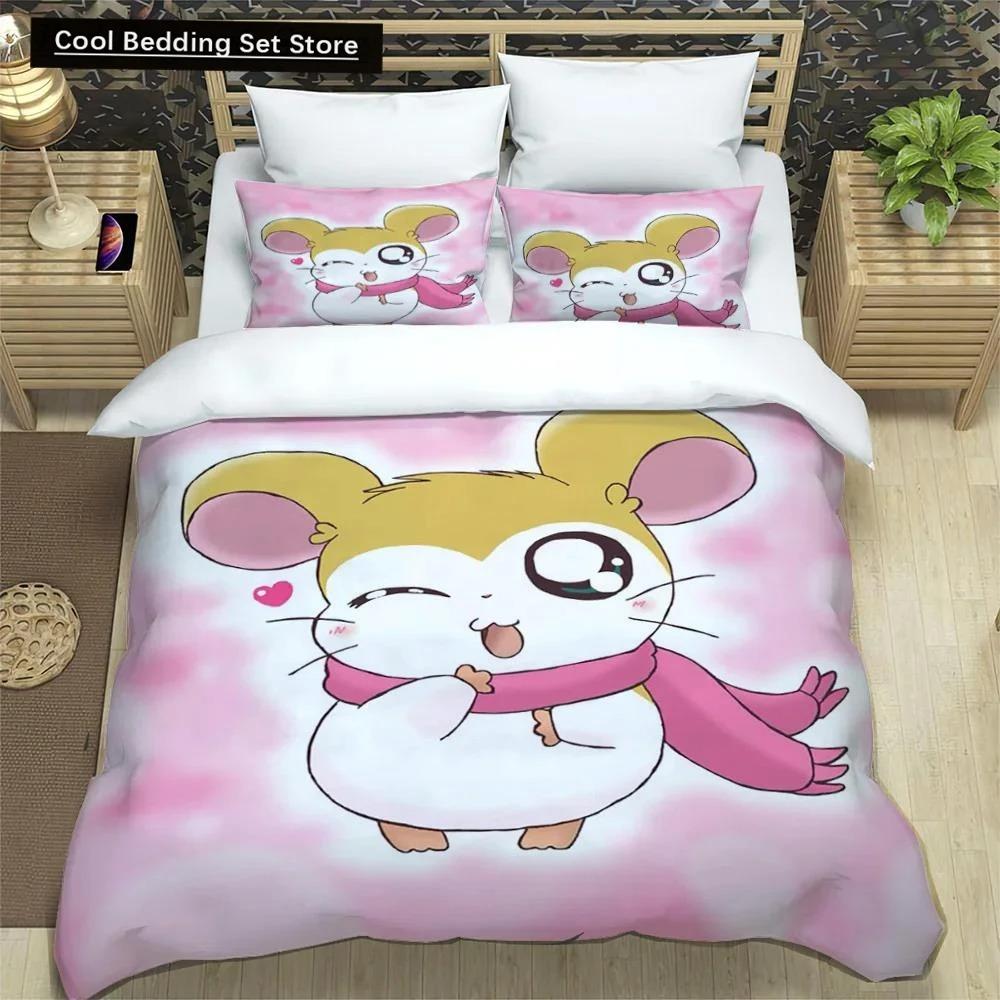 3D-Druck Cartoon Hamtaro Bettwäsche-Set Bettbezug Kissenbezug Set Weich Bequem Kindergeburtstagsgeschenk Heimtextilien