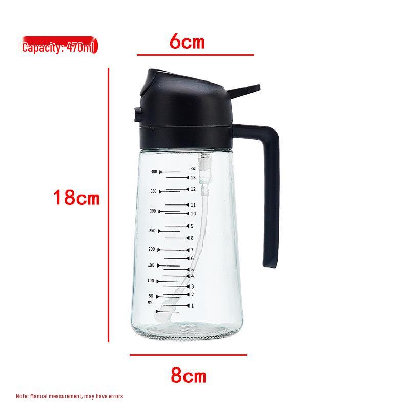 Graduated Glass Oil Dispenser with Handle: Large Capacity, Leak-Proof, 2-in-1 Spray for Kitchen Use. 470ml Graduated Version
