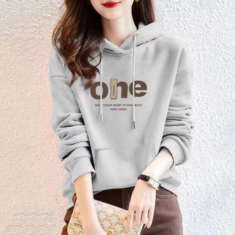 Women's Pure Cotton Bear Print Hooded Pullover Sweatshirt, Long Sleeve, Niche Design, New Spring & Autumn Style