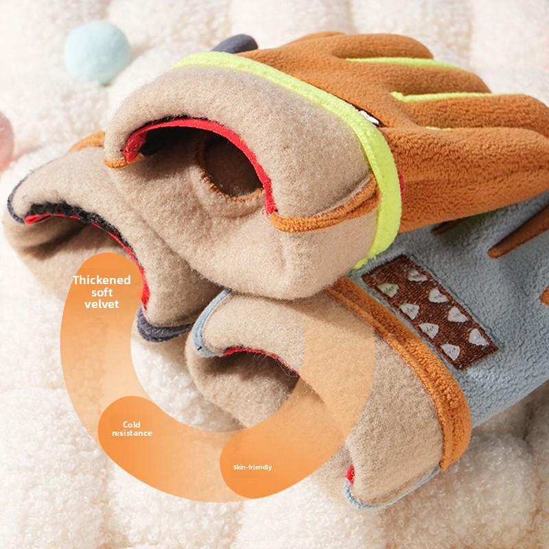 Warme Plüschhandschuhe für Kinder Cartoon Weich Outdoor Polarfleece Winddicht Skifahren Radhandschuhe Kind Schüler Kleinkind Rad Fäustlinge