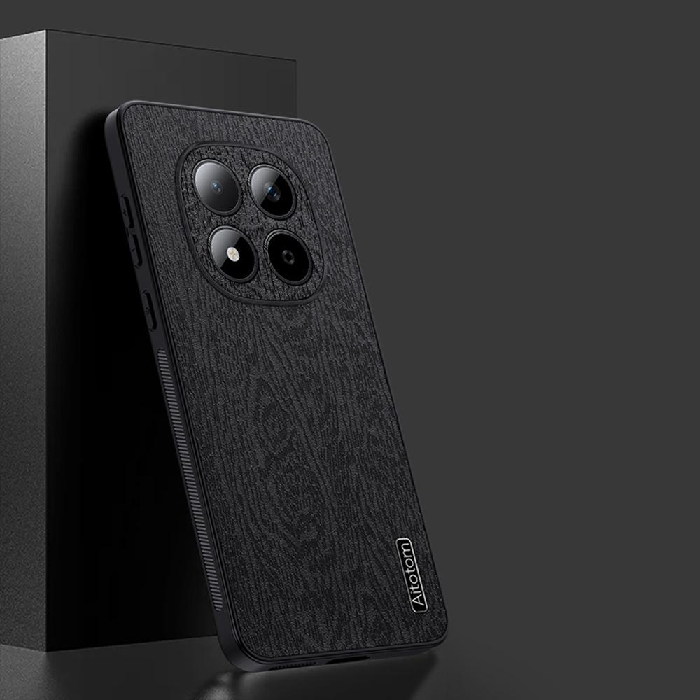 For Xiaomi Redmi Note 15 Pro+ 5G Case Wood Texture PU Leather Coated PC TPU Phone Cover
