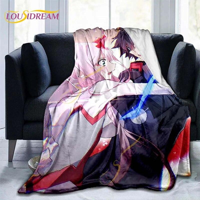 Anime DARLING In The FRANXX Deky Strelizia Deka Flanel ZERO TWO Throw Deka na pohovku Cestovní deky pro dospělé