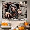 Halloween Witch Wall Tapestry Horror Art Creepy Face And Claws Design Scary Decor For Living Room And Party Space