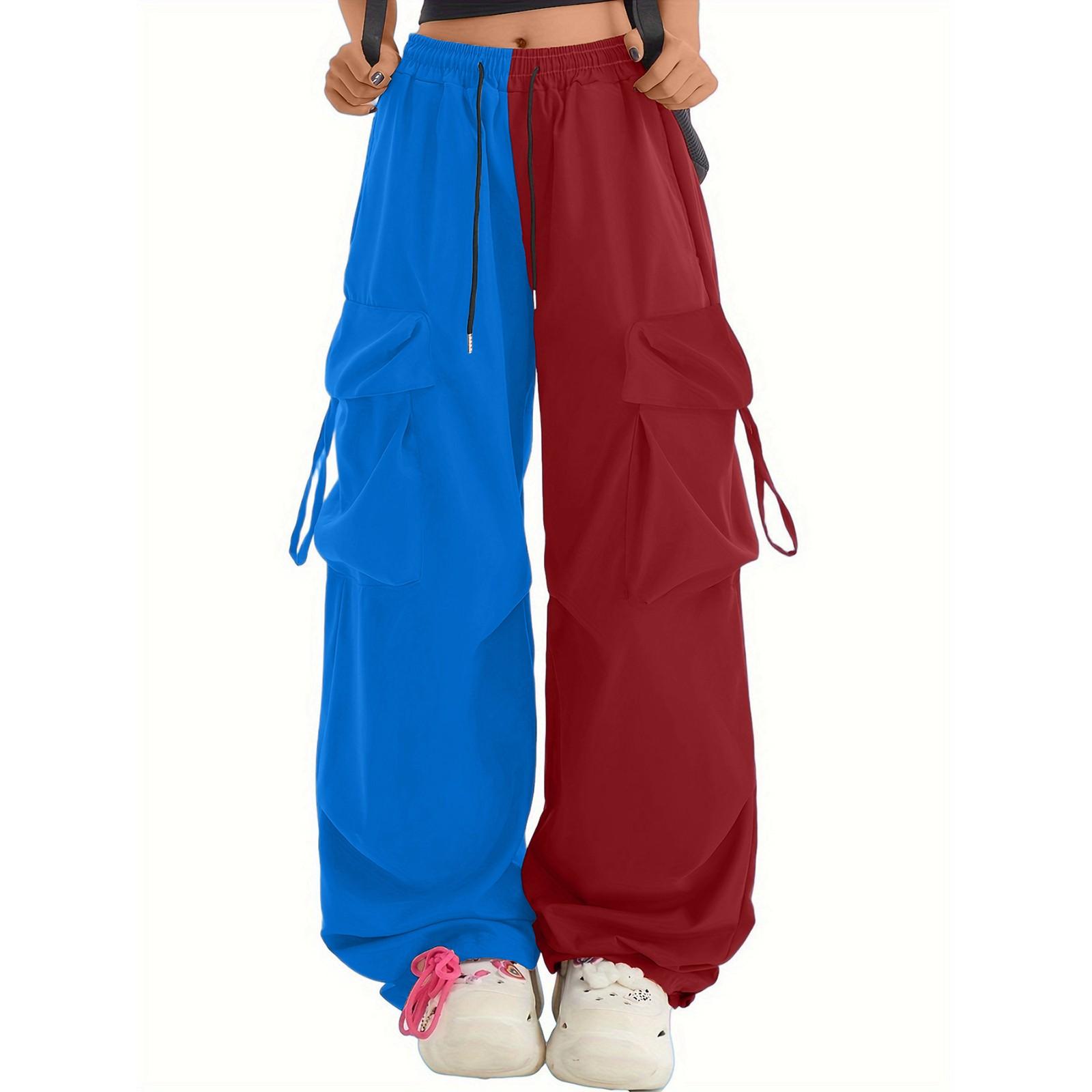 

Женские брюки парашюты широкие штанины свободные повседневные двухцветные рабочие M синий