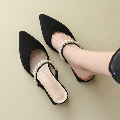 Sandals Women Wear New Summer Models Pearl Pointed Head High Heels Women's Shoes Fairy Wind Wear Bag Head Half Slippers