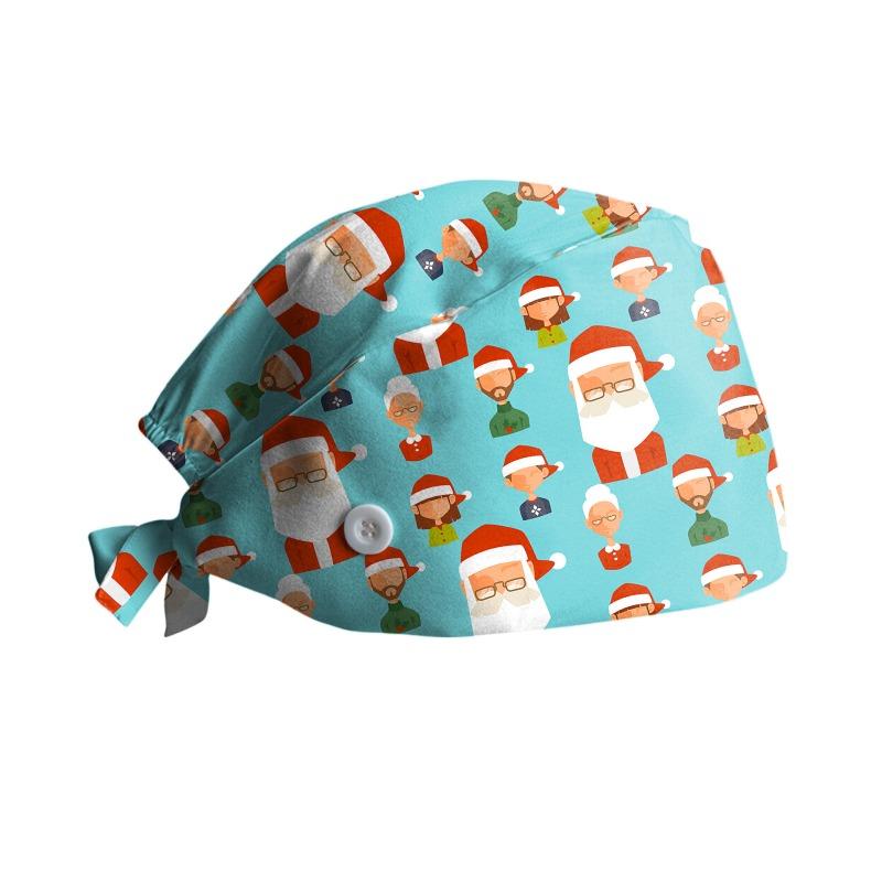 Surgical Cap with Adjustable Printed Christmas Theme Hat, Sweat Wicking Strip, Dust-proof Cloth Bag Head Cap, Doctor's Oral Cap, Nurse's Cap