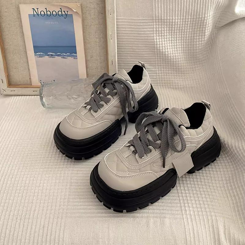 

Женские повседневные кроссовки на платформе, женские новые уличные спортивные туфли для ходьбы на толстом каблуке, модные туфли для папы, винтажные туфли на шнуровке 35 серый