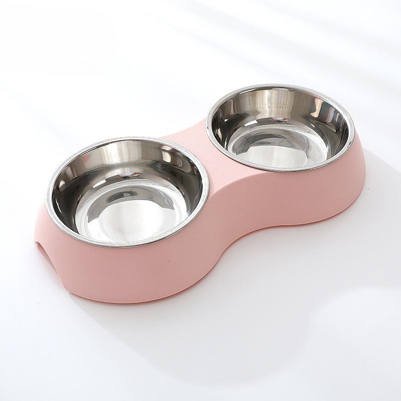 Dog Bowl and Food Container Combined Pet Oval Stainless Steel Double Bowl Cat Drinking Bowl Anti-Flop Dog Basin