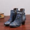 High Heel Boots Women Shoes Retro Genuine Leather Patchwork Printing Short Boots