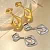 Exaggerated Irregular Drop Earrings Women Stainless Steel Wrinkle Square Hollow Dangle Earrings Personality Trendy Punk Jewelry