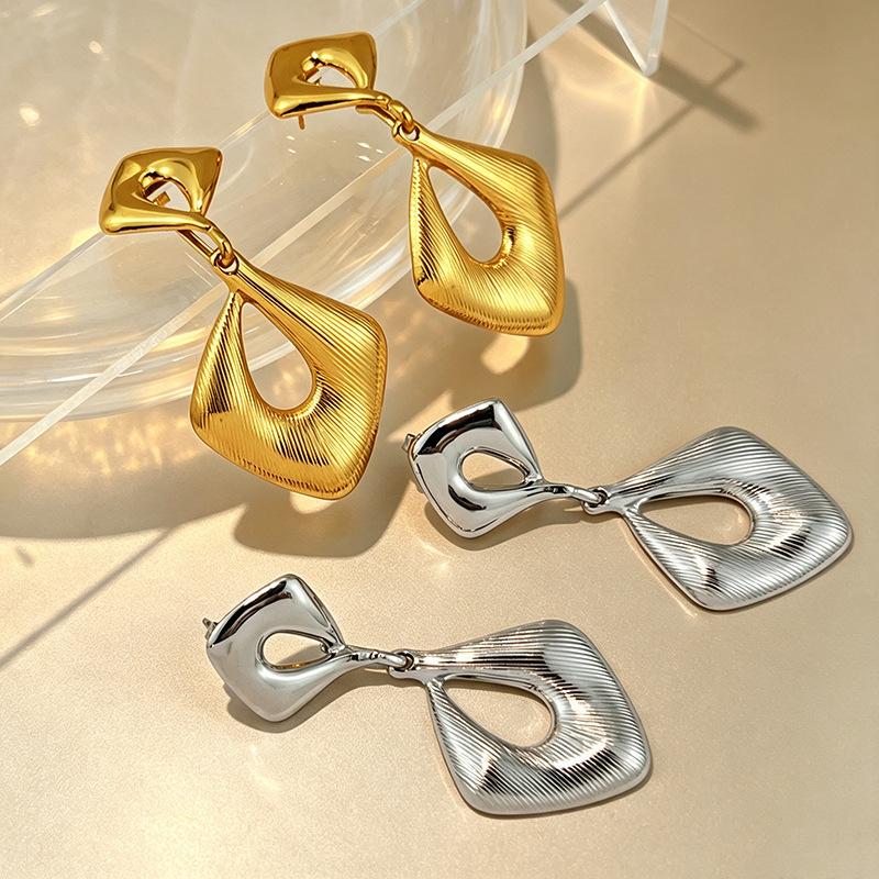 Exaggerated Irregular Drop Earrings Women Stainless Steel Wrinkle Square Hollow Dangle Earrings Personality Trendy Punk Jewelry