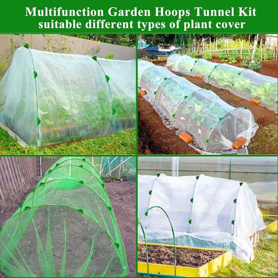Greenhouse Hoops Set Easy Assembly Grow Tunnel Kit Support Hoops with Clips Arch Frame for Garden Fabric Greenhouse Plastic Films