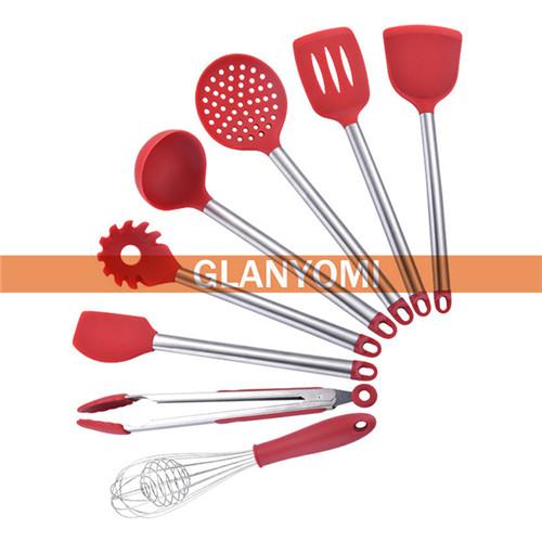 

New Stainless Steel Food Grade Silicone Cooking Spoon Soup Ladle-Egg Spatula Turner Kitchen Tools Cooking Utensil Set Red Black