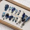 Handmade 11-Piece Blue 3D Butterfly Press-On Nails Medium Length Women Girls Sweet Chic Style