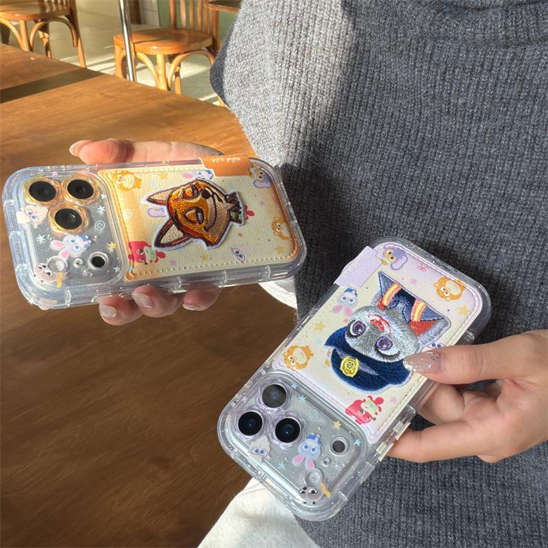Cartoon Embroidery Judy & Nick Phone Case for iPhone 17/16 Pro Max/15/14