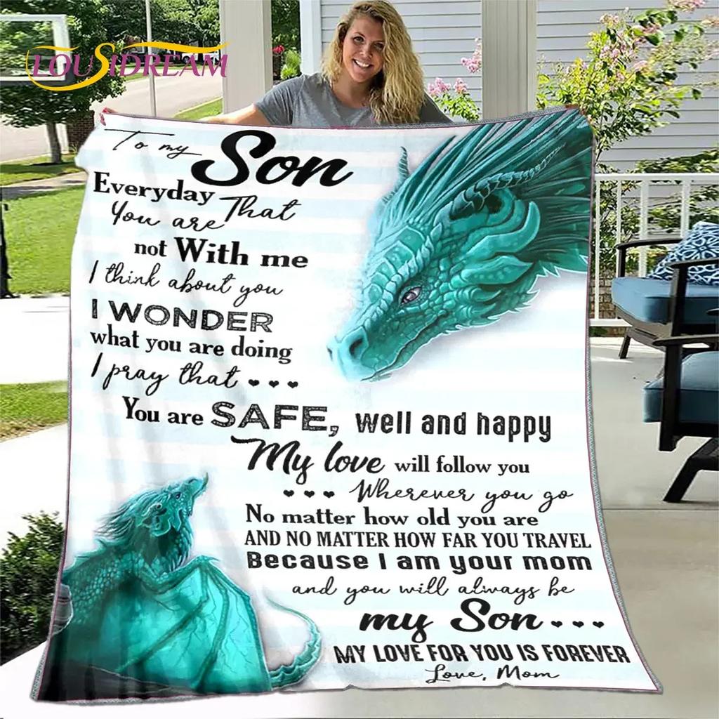 To My Son Plush Lion Wolf Dragon Eagle Quilt Blanket Soft Flannel Throw for Living Room Bedroom Bed Sofa Perfect Gift for Son