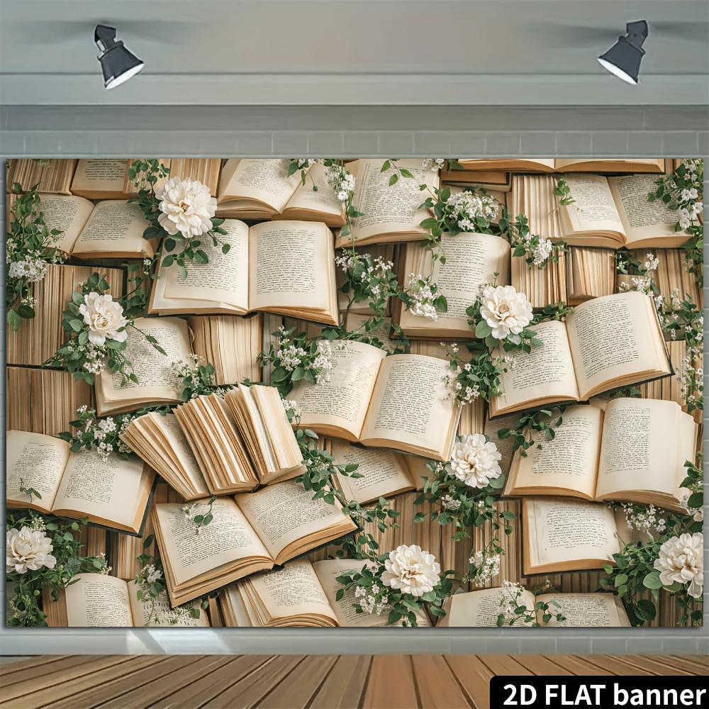 1Pcs Retro Book Floral White Flowers Decoration Background Backdrop For Photo Studio Photo Booth Party