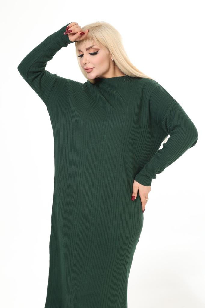 Women's Big Size Dress Green Half Turtleneck Knitted Knitted Dress