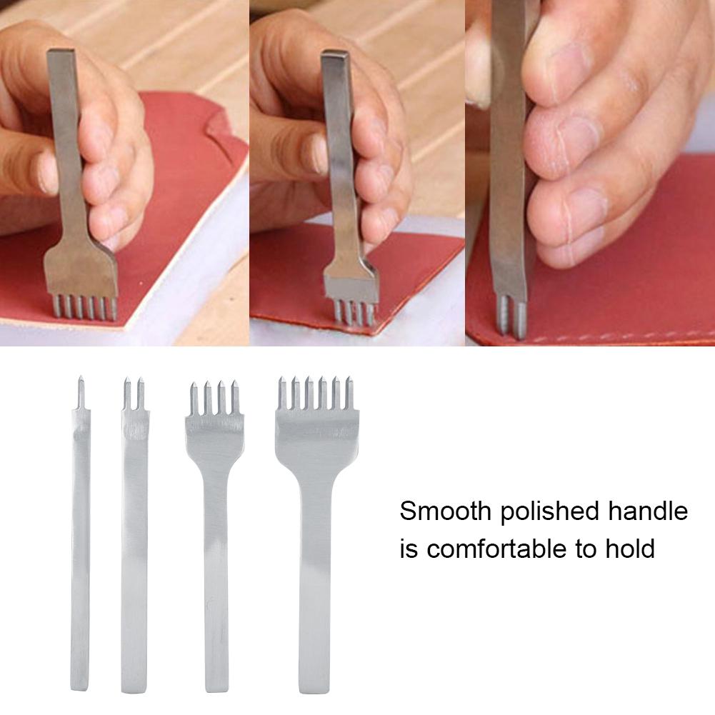4 Stück DIY Lederhandwerk Werkzeuge 3mm Abstand Leder Lochzange Stichstanze Werkzeug 1+2+4+6 Zinken